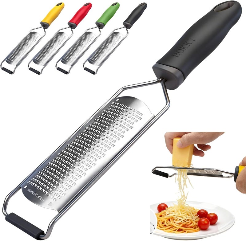 BOKKY Cheese Grater Handheld & Lemon Zester with Handle, Stainless Steel Citrus Zester for Parmesan Garlic Ginger (Black) - Image 1